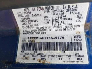 1996 Ford F-150 with VIN 1FTEX14H7TKA14770, listed as a IAAI auction lot 42673904 with 172,553 mi miles and . Bid and sale history available at DreamBid. Image 9.