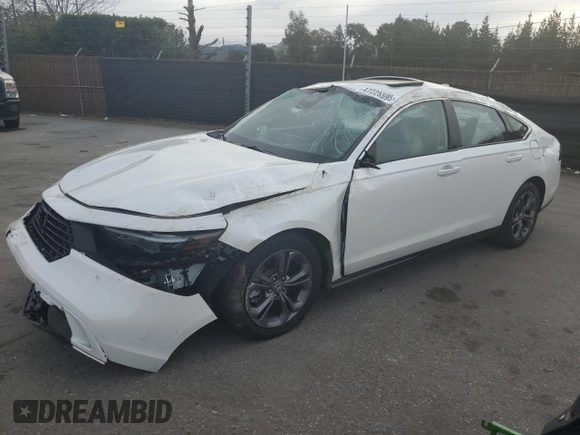 2024 Honda Accord EX-L с VIN 1HGCY2F6XRA035280, выставлен на аукционе Copart как лот 47225595 с пробегом 12 568 миль миль и Списание • Salvage title. История ставок и продаж доступна на DreamBid. Изображение 1.