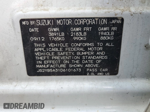 2013 Suzuki SX4 Crossover with VIN JS2YB5A31D6101673, listed as a Copart auction lot 70571514 with 137,306 mi miles and Salvage Title. Bid and sale history available at carsss.com. Image 12.