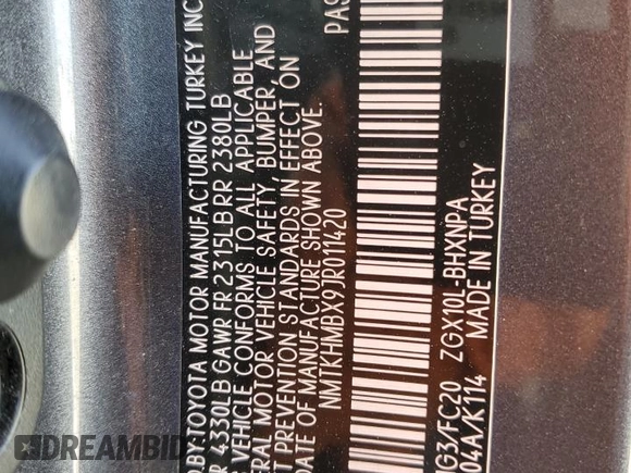 2018 Toyota C-HR XLE with VIN NMTKHMBX9JR011420, listed as a Copart auction lot 60361915 with 138,187 mi miles and Salvage title. Bid and sale history available at DreamBid. Image 12.
