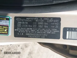 2006 Hyundai Elantra GLS с VIN KMHDN46D06U371452, выставлен на аукционе IAAI как лот 42717517 с пробегом 124 831 миль миль и . История ставок и продаж доступна на DreamBid. Изображение 9.
