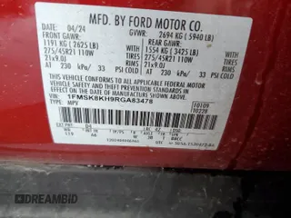2024 Ford Explorer ST-Line с VIN 1FMSK8KH9RGA83478, выставлен на аукционе Copart как лот 55266735 с пробегом 8 895 миль миль и Списание • Salvage title. История ставок и продаж доступна на DreamBid. Изображение 13.