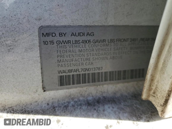 2016 Audi A4 Premium with VIN WAUBFAFL7GN013787, listed as a Copart auction lot 44572705 with 97,494 mi miles and Salvage Title. Bid and sale history available at carsss.com. Image 12.