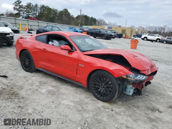 2019 Ford Mustang GT with VIN 1FA6P8CF7K5196244, listed as a Copart auction lot 44245405 with 74,182 mi miles and Salvage title. Bid and sale history available at DreamBid. Image 4.
