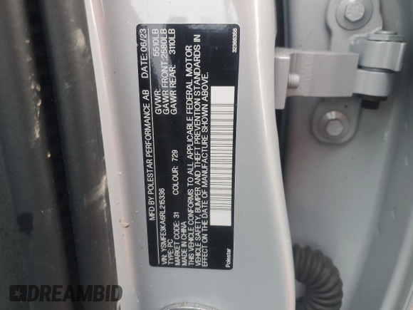 2024 Polestar 2 z VIN YSMFE3KA6RL215336, wystawiony jako Copart lot #81899354 z przebiegiem Nie podano mil oraz Szkody całkowita. Historia ofert i sprzedaży dostępna na DreamBid. Obrazek 14.