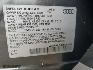 2024 Audi Q5 Sportback S line Premium Plus with VIN WA15AAFY5R2082406, listed as a Copart auction lot 74784724 with 804 mi miles and Non Repairable. Bid and sale history available at carsss.com. Image 14.