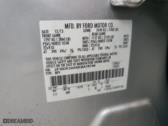 2014 Ford Edge Sport with VIN 2FMDK3AK6EBA18744, listed as a Copart auction lot 86622524 with 126,670 mi miles and Salvage Title. Bid and sale history available at carsss.com. Image 13.