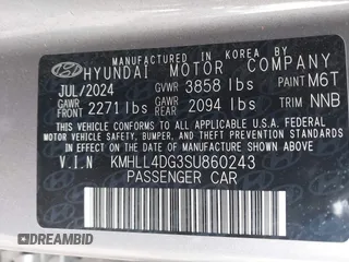 2025 Hyundai Elantra SE z VIN KMHLL4DG3SU860243, wystawiony jako IAAI lot #41899929 z przebiegiem 26 162 mil mil oraz . Historia ofert i sprzedaży dostępna na DreamBid. Obrazek 9.
