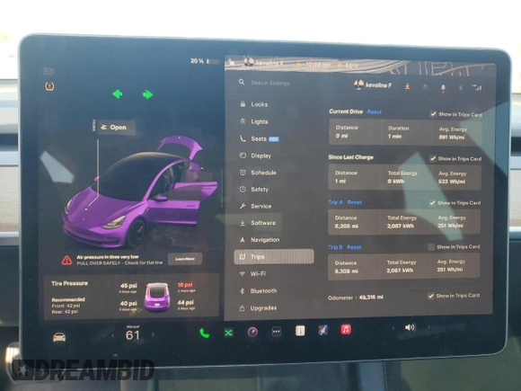2023 Tesla Model 3 with VIN 5YJ3E1EA1PF456896, listed as a Copart auction lot 50423785 with 49,316 mi miles and Salvage title. Bid and sale history available at DreamBid. Image 9.