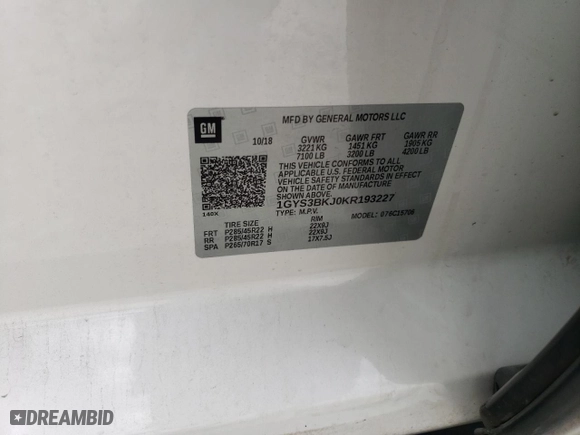 2019 Cadillac Escalade Luxury with VIN 1GYS3BKJ0KR193227, listed as a Copart auction lot 74701034 with 70,252 mi miles and Salvage Title. Bid and sale history available at carsss.com. Image 13.