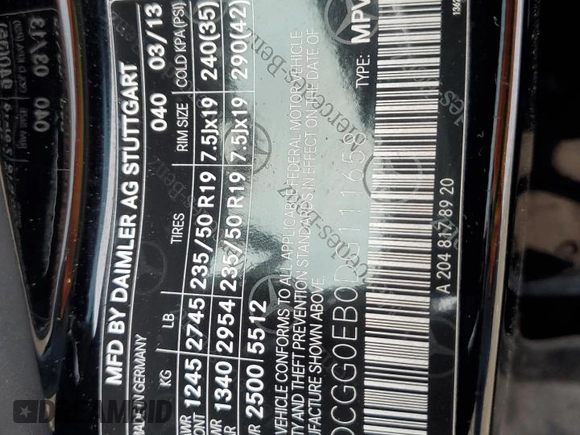 2013 Mercedes-Benz GLK 250 with VIN WDCGG0EB0DG111658, listed as a Copart auction lot 60123164 with 109,096 mi miles and Salvage Title. Bid and sale history available at DreamBid. Image 13.