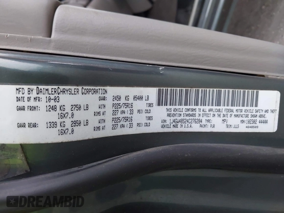2004 Jeep Grand Cherokee Laredo with VIN 1J4GW48S24C276284, listed as a IAAI auction lot 42596655 with 142,524 mi miles and . Bid and sale history available at DreamBid. Image 9.