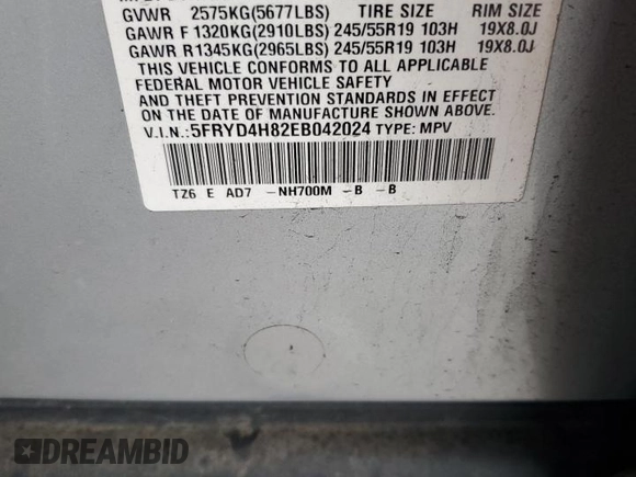 2014 Acura MDX Advance with VIN 5FRYD4H82EB042024, listed as a Copart auction lot 59236615 with 136,265 mi miles and Salvage title. Bid and sale history available at DreamBid. Image 13.
