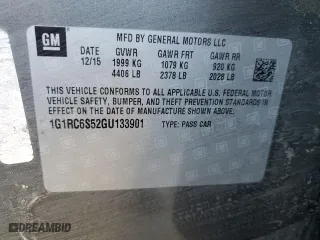 2016 Chevrolet Volt LT with VIN 1G1RC6S52GU133901, listed as a Copart auction lot 43186995 with 159,201 mi miles and Clean Title. Bid and sale history available at carsss.com. Image 12.