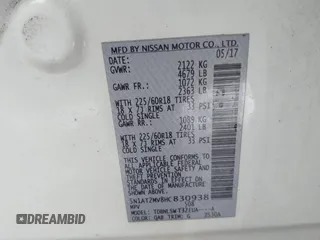 2017 Nissan Rogue SL with VIN 5N1AT2MV8HC830938, listed as a IAAI auction lot 41337476 with 117,940 mi miles. Bid and sale history available at carsss.com. Image 9.