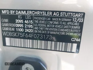 2004 Mercedes-Benz SL 500 z VIN WDBSK75F64F073173, wystawiony jako IAAI lot #41153450 z przebiegiem 85 515 mil mil oraz . Historia ofert i sprzedaży dostępna na DreamBid. Obrazek 9.