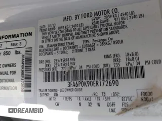 2014 Ford Fusion Titanium with VIN 3FA6P0K90ER172690, listed as a IAAI auction lot 42697162 with Not provided miles and . Bid and sale history available at DreamBid. Image 9.