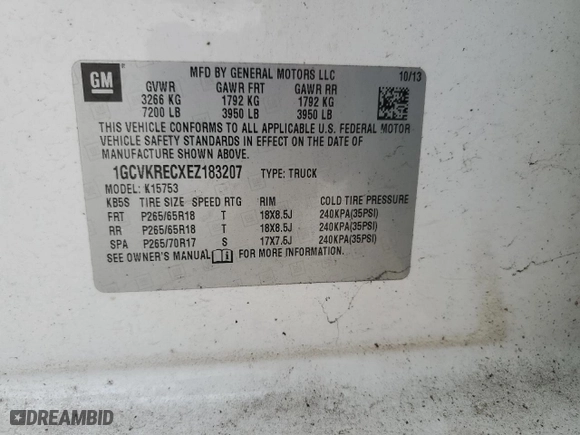 2014 Chevrolet Silverado 1500 LT with VIN 1GCVKRECXEZ183207, listed as a Copart auction lot 46936495 with 103,116 mi miles and Salvage Title. Bid and sale history available at carsss.com. Image 14.