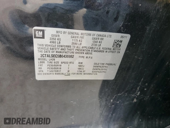 2011 GMC Terrain SLE-2 with VIN 2CTALSEC5B6436982, listed as a Copart auction lot 78659584 with 208,924 mi miles and Clean title. Bid and sale history available at DreamBid. Image 13.