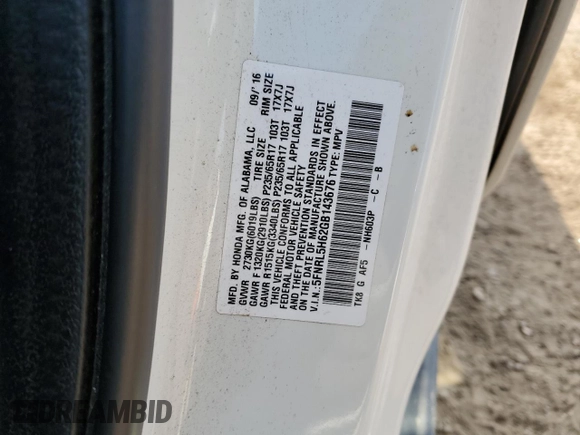2016 Honda Odyssey with VIN 5FNRL5H62GB143676, listed as a Copart auction lot 54407205 with 113,423 mi miles and Salvage Title. Bid and sale history available at DreamBid. Image 14.