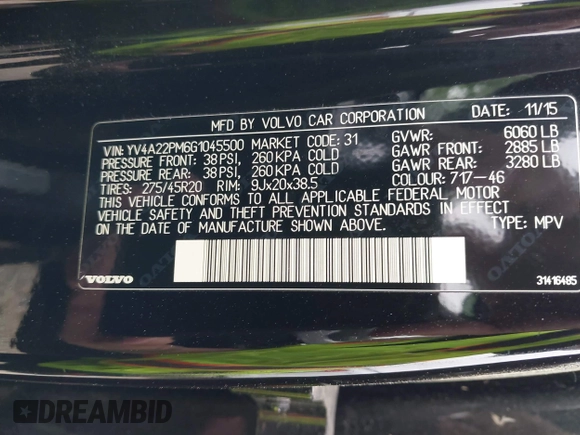 2016 Volvo XC90 T6 R-Design with VIN YV4A22PM6G1045500, listed as a IAAI auction lot 42505389 with 107,285 mi miles and . Bid and sale history available at DreamBid. Image 9.