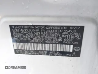 2017 Lexus IS 200t with VIN JTHBA1D21H5048059, listed as a IAAI auction lot 41238131 with 122,599 mi miles and . Bid and sale history available at DreamBid. Image 9.