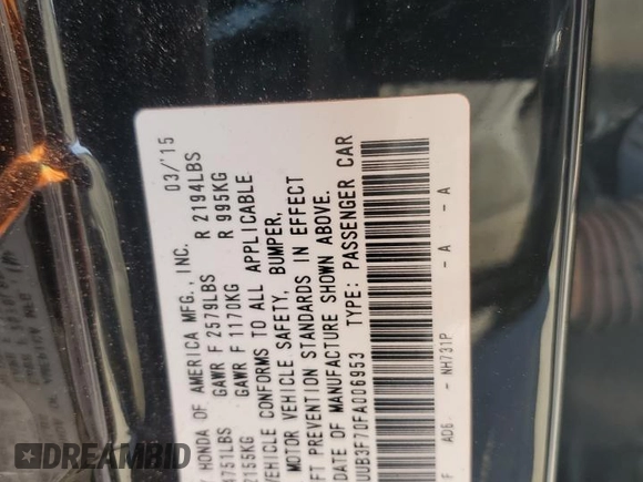 2015 Acura TLX Advance with VIN 19UUB3F70FA006953, listed as a Copart auction lot 65544585 with 92,016 mi miles and Salvage title. Bid and sale history available at DreamBid. Image 12.