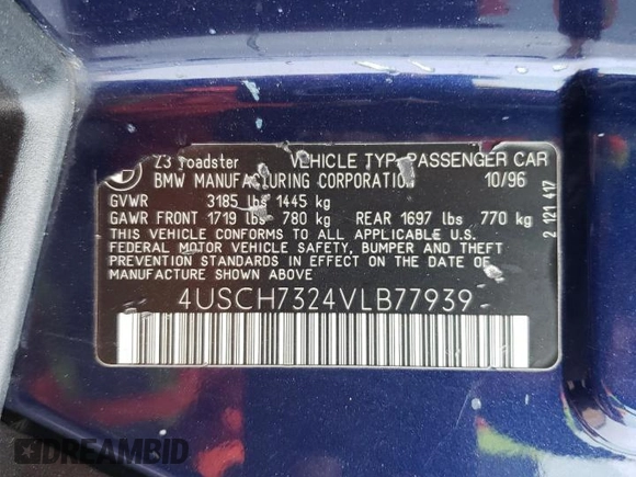 1997 BMW 3 Series 1.9L with VIN 4USCH7324VLB77939, listed as a Copart auction lot 86445034 with 70,848 mi miles and Salvage Title. Bid and sale history available at carsss.com. Image 13.