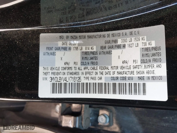 2020 Toyota Yaris Sedan L with VIN 3MYDLBYV4LY716125, listed as a IAAI auction lot 41630523 with 55,282 mi miles. Bid and sale history available at carsss.com. Image 9.