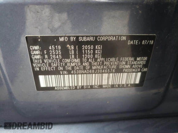 2018 Subaru Legacy Premium with VIN 4S3BNAD68J3046576, listed as a Copart auction lot 77066003 with 99,227 mi miles. Bid and sale history available at carsss.com. Image 14.