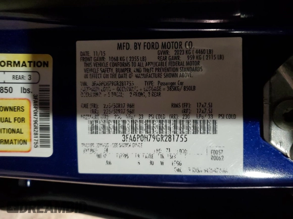 2016 Ford Fusion SE with VIN 3FA6P0H79GR281755, listed as a Copart auction lot 46574155 with 112,681 mi miles and Salvage Title. Bid and sale history available at DreamBid. Image 12.
