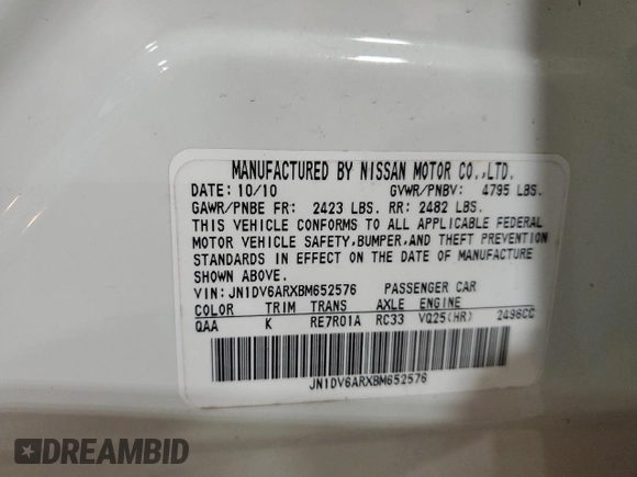 2011 Infiniti G25 x z VIN JN1DV6ARXBM652576, wystawiony jako Copart lot #45913105 z przebiegiem Nie podano mil oraz Szkoda całkowita • Salvage title. Historia ofert i sprzedaży dostępna na DreamBid. Obrazek 13.