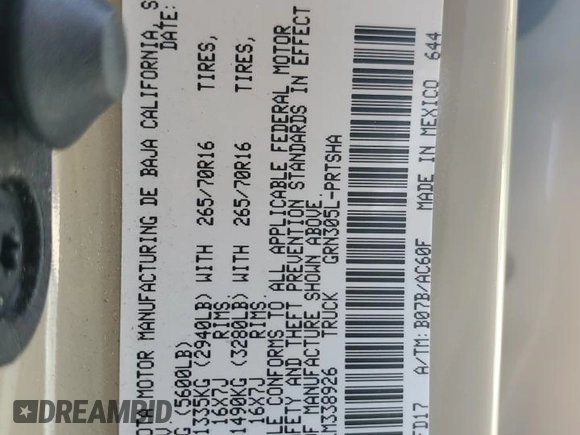 2020 Toyota Tacoma SR5 with VIN 3TMCZ5AN5LM338926, listed as a Copart auction lot 55236145 with 67,409 mi miles and Salvage title. Bid and sale history available at DreamBid. Image 12.