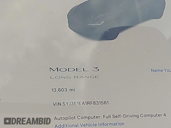 2024 Tesla Model 3 with VIN 5YJ3E1EA1RF831561, listed as a IAAI auction lot 41789046 with 13,603 mi miles. Bid and sale history available at carsss.com. Image 16.