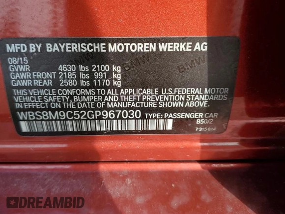 2016 BMW M3 with VIN WBS8M9C52GP967030, listed as a Copart auction lot 57950385 with 77,885 mi miles and Salvage title. Bid and sale history available at DreamBid. Image 12.