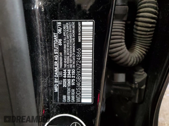 2019 Mercedes-Benz CLA 250 with VIN WDDSJ4GB9KN724866, listed as a Copart auction lot 79006643 with 60,840 mi miles and . Bid and sale history available at DreamBid. Image 12.