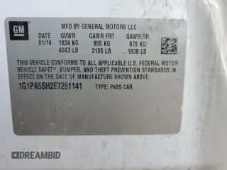 2014 Chevrolet Cruze LS with VIN 1G1PA5SH2E7281141, listed as a Copart auction lot 55183335 with 145,066 mi miles and Clean Title. Bid and sale history available at carsss.com. Image 12.