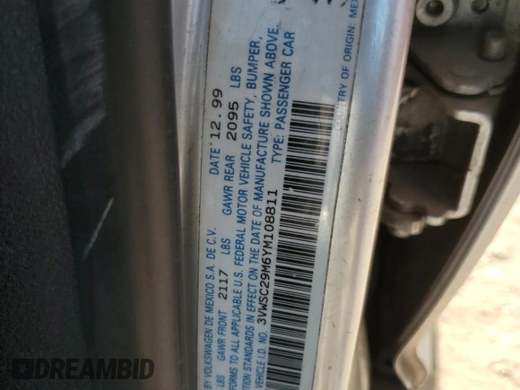 2000 Volkswagen Jetta GLS with VIN 3VWSC29M6YM108811, listed as a Copart auction lot 53992715 with 179,139 mi miles and Salvage title. Bid and sale history available at DreamBid. Image 12.