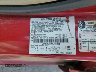 2012 Ford Fusion SEL с VIN 3FAHP0JA1CR302302, выставлен на аукционе Copart как лот 62183245 с пробегом 106 182 миль миль и Чистый • Clean title. История ставок и продаж доступна на DreamBid. Изображение 12.