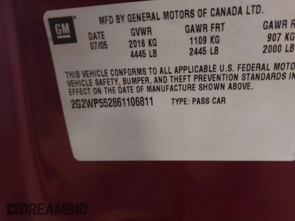 2006 Pontiac Grand Prix z VIN 2G2WP552861106811, wystawiony jako IAAI lot #41950766 z przebiegiem 187 102 mil mil oraz . Historia ofert i sprzedaży dostępna na DreamBid. Obrazek 9.