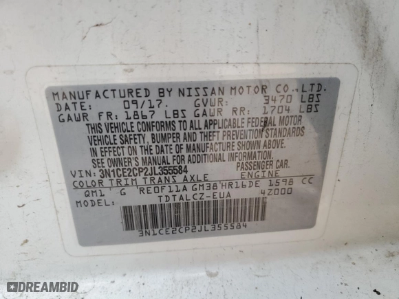 2018 Nissan Versa Note S with VIN 3N1CE2CP2JL355584, listed as a Copart auction lot 51644935 with 127,977 mi miles and Clean Title. Bid and sale history available at carsss.com. Image 12.