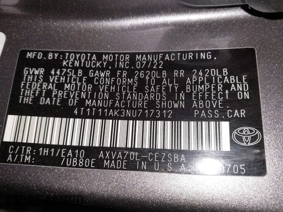 2022 Toyota Camry SE with VIN 4T1T11AK3NU717312, listed as a IAAI auction lot 41721896 with 29,923 mi miles. Bid and sale history available at carsss.com. Image 9.