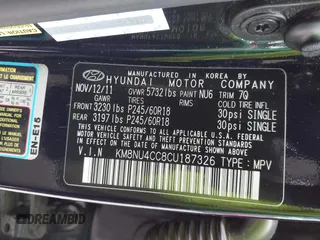 2012 Hyundai Veracruz Limited with VIN KM8NU4CC8CU187326, listed as a IAAI auction lot 42309747 with 180,000 mi miles and . Bid and sale history available at DreamBid. Image 9.