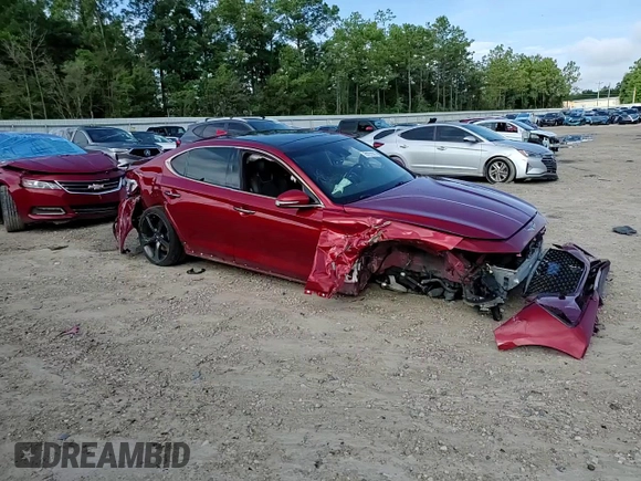2020 Genesis G70 2.0T with VIN KMTG44LA6LU045375, listed as a Copart auction lot 59291075 with 56,810 mi miles and Non repairable. Bid and sale history available at DreamBid. Image 13.