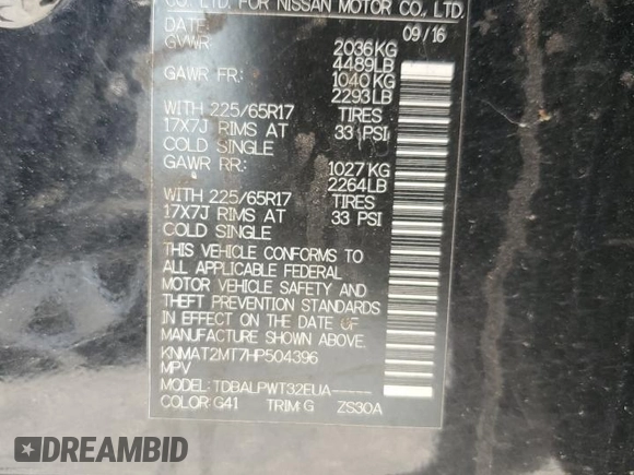2017 Nissan Rogue S with VIN KNMAT2MT7HP504396, listed as a Copart auction lot 55109435 with Not Provided miles and Clean Title. Bid and sale history available at DreamBid. Image 13.