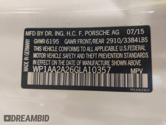 2016 Porsche Cayenne with VIN WP1AA2A26GLA10357, listed as a IAAI auction lot 41370956 with 96,026 mi miles. Bid and sale history available at carsss.com. Image 9.