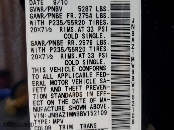 2011 Nissan Murano S with VIN JN8AZ1MW8BW152109, listed as a Copart auction lot 83475744 with 134,024 mi miles and Salvage Title. Bid and sale history available at carsss.com. Image 13.
