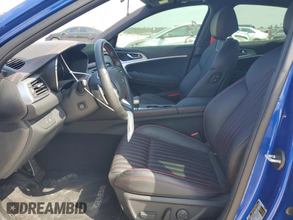 2023 Genesis G70 2.0T with VIN KMTG34TA9PU112334, listed as a Copart auction lot 67105774 with 8,369 mi miles and Salvage Title. Bid and sale history available at carsss.com. Image 7.