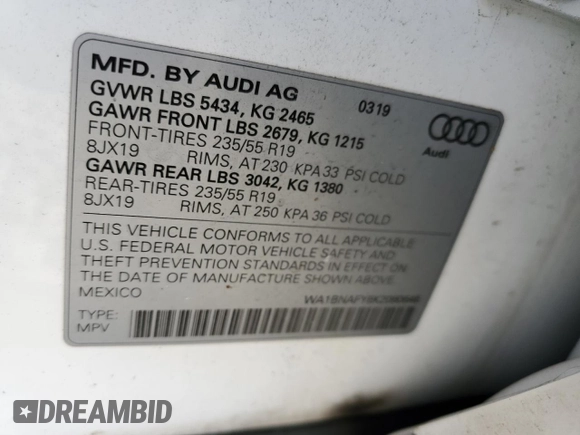 2019 Audi Q5 Premium Plus with VIN WA1BNAFY8K2080646, listed as a Copart auction lot 69328402 with 44,911 mi miles. Bid and sale history available at carsss.com. Image 14.