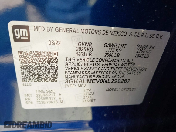 2022 GMC Terrain SLE with VIN 3GKALMEV0NL299267, listed as a IAAI auction lot 41845193 with 9,581 mi miles. Bid and sale history available at carsss.com. Image 9.
